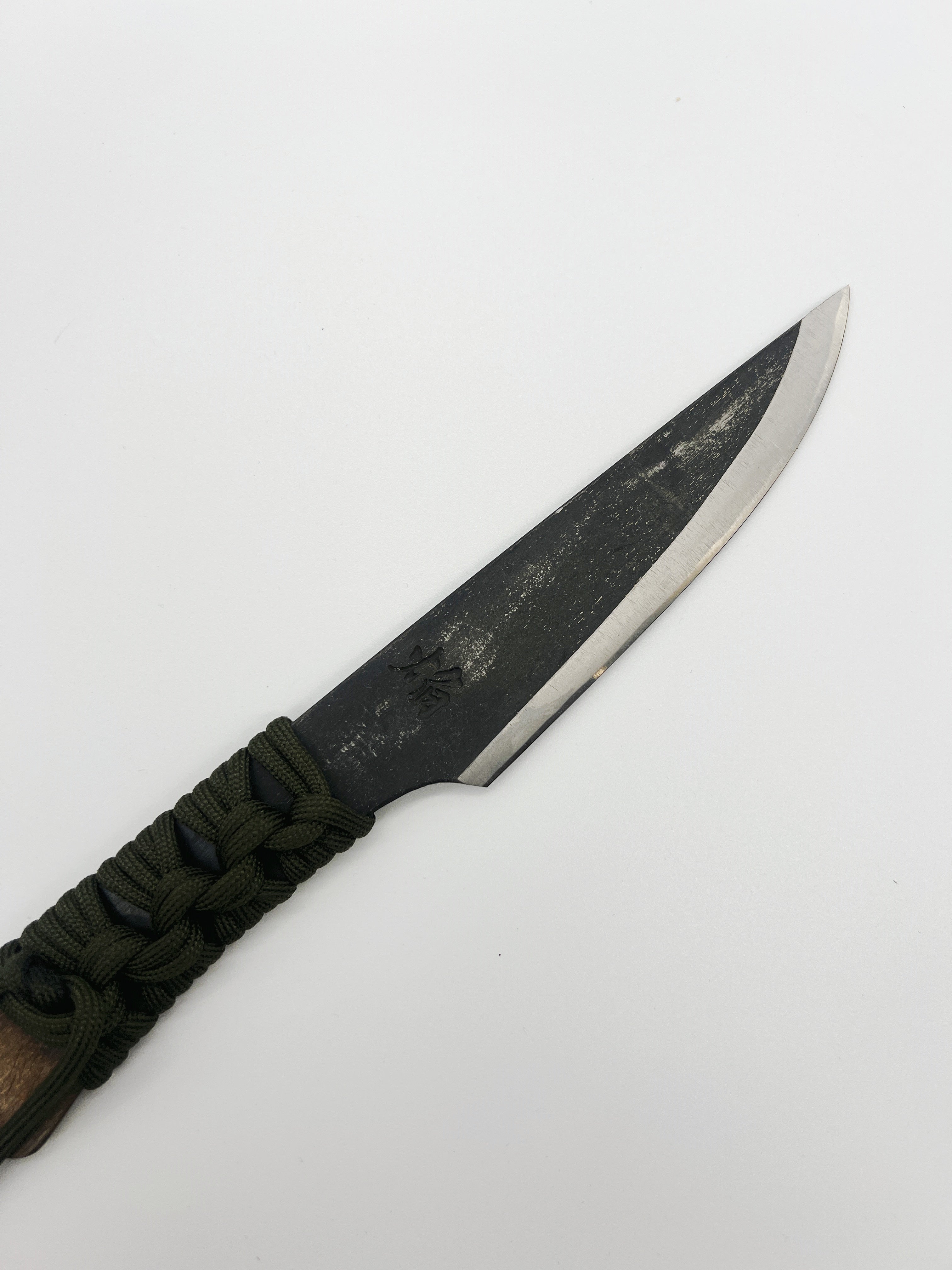 Custom Japanese-Style Knife (Forged by Itsuo Doi) Aogami #2 Steel Black-Finished Double-Edged Blade 120mm
