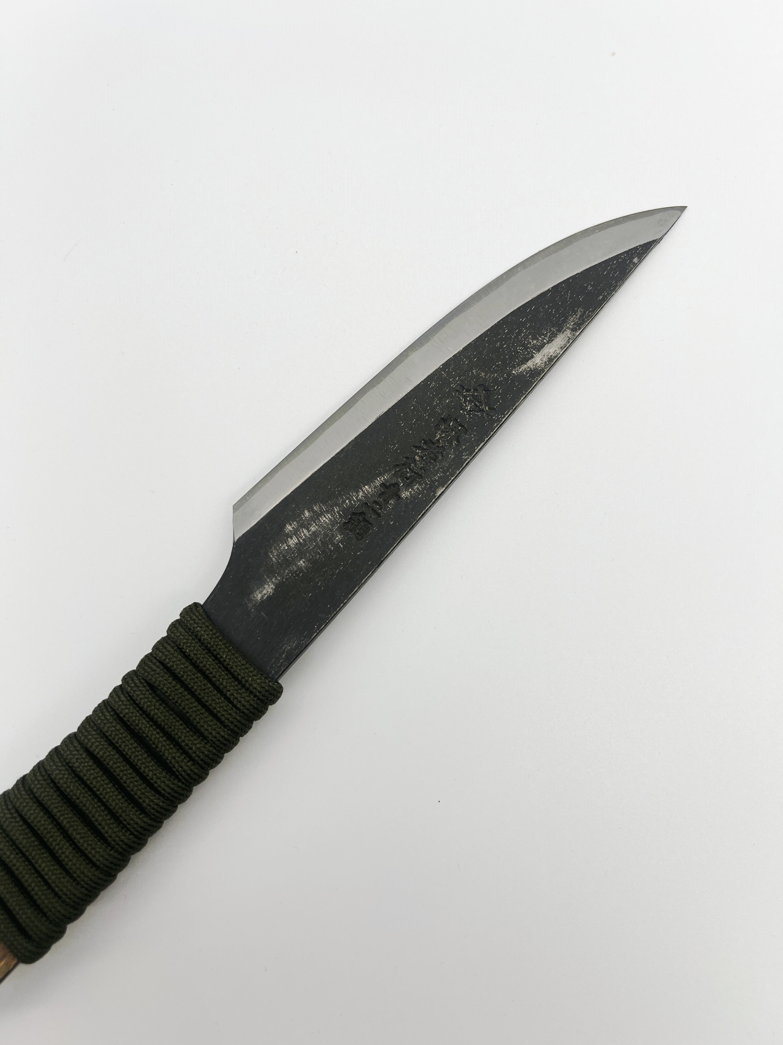 Custom Japanese-Style Knife (Forged by Itsuo Doi) Aogami #2 Steel Black-Finished Double-Edged Blade 120mm